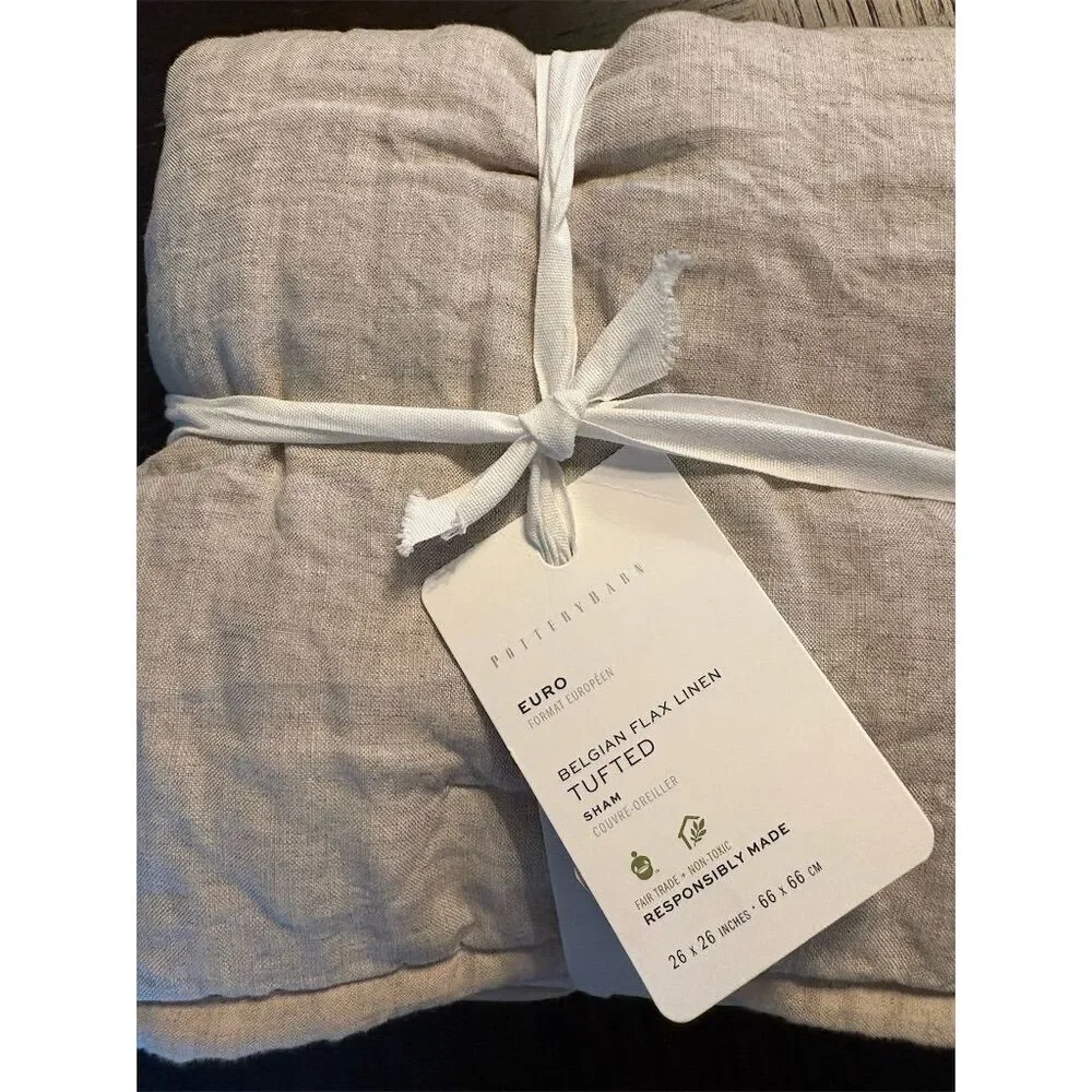 Pottery Barn Flax Euro Pillow Shams Set of 2 Tufted Quilted NWT‎